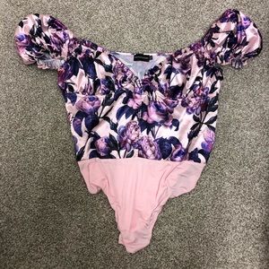 Pretty little thing purple pink Bardot bodysuit!